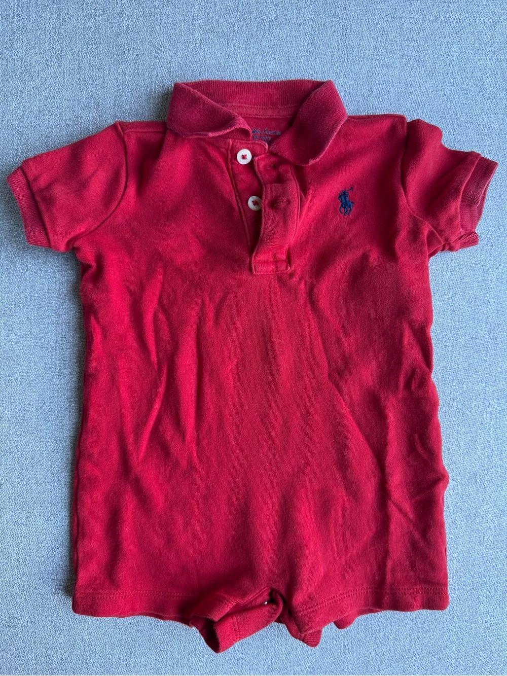 Ralph Lauren Red Polo One-Piece Romper with Navy Pony